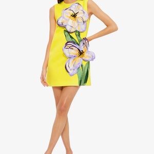 Leo Lin Yvonne Appliqué Floral Yellow Mini Dress Size 4